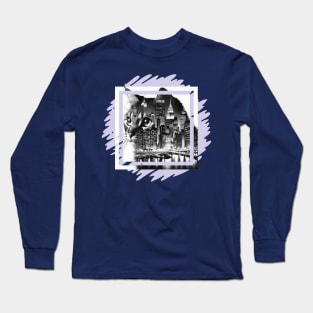 Kitty in the City (cats face merged with city scape) Long Sleeve T-Shirt